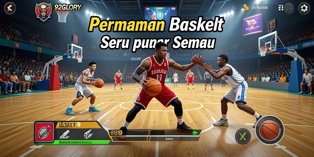 Screenshot utama 92GLORY yang menampilkan aksi permainan basket yang dinamis.