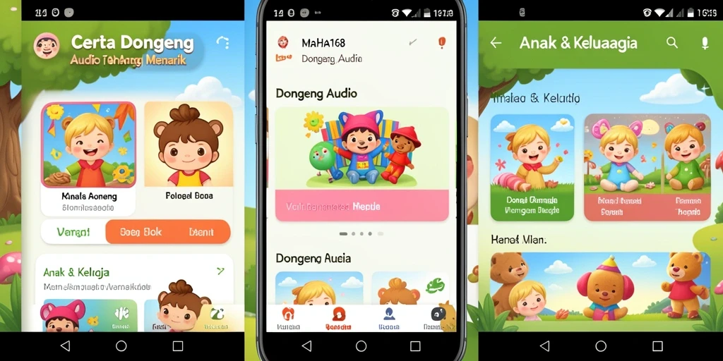Tampilan antarmuka aplikasi MAHA168 yang user-friendly untuk dongeng audio.