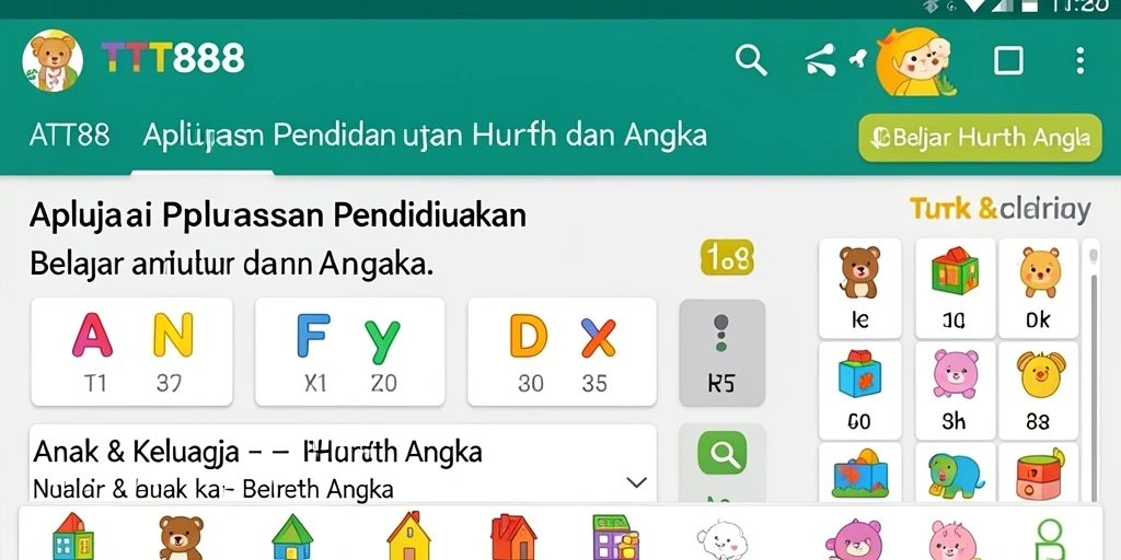 Antarmuka TTT888 yang menarik untuk belajar huruf dan angka.