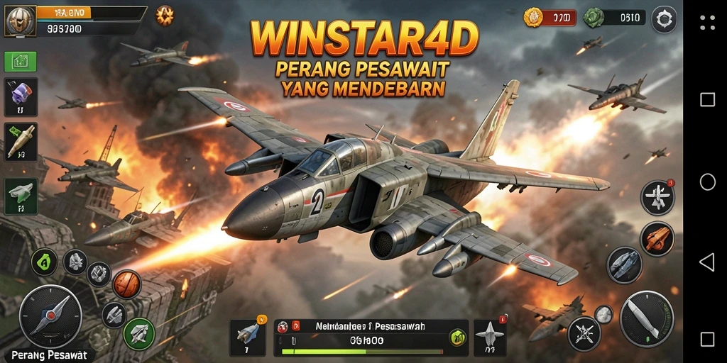 Screenshot menunjukkan pesawat tempur di tengah pertempuran udara.